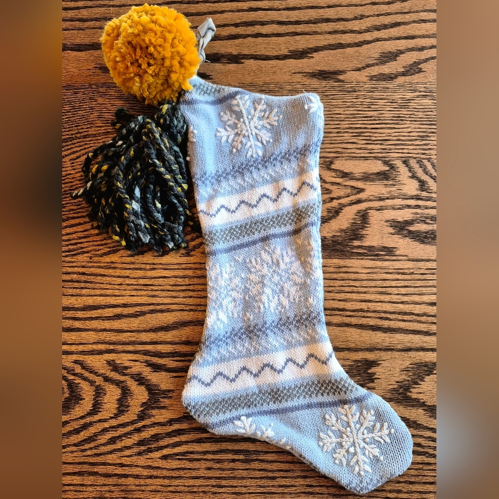 Snowflake Knit Christmas Stocking with Pom-Poms